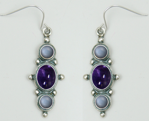 Sterling Silver Drop Dangle Earrings With Iolite And Grey Moonstone